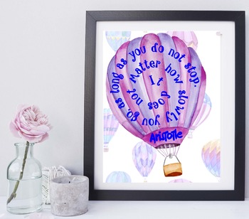 Preview of DO NOT STOP, Inspirational Quote by Aristotle with Hot Air Balloons