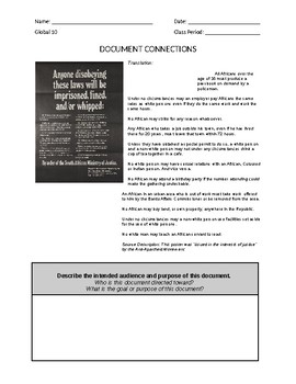 Preview of DOCUMENT CONNECTIONS - APARTHEID GROUP - MS WORD FORMAT (New Global Regents)