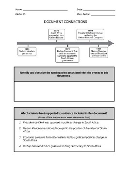 Preview of DOCUMENT CONNECTIONS - APARTHEID - WORD FORMAT (New Global Regents)