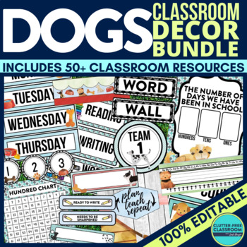 Preview of DOG Classroom Decor Bundle PUPPIES Theme Decorations Editable teacher's pet