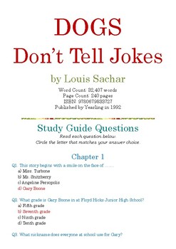 Preview of DOGS Don’t Tell Jokes by Louis Sachar; Multiple-Choice Study Guide w/Answer Key