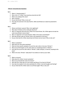 Preview of DOK Leveled Comprehension Questions for Miriam by Truman Capote