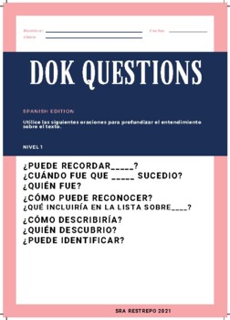 Preview of DOK QUESTION STEMS (DEPTH OF KNOWLEDGE)