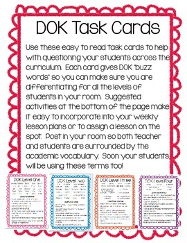 Preview of DOK Task Cards (Webb's Depth of Knowledge)