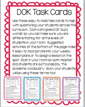 Preview of DOK Task Cards and Question Stem ******** Combo Pack*********