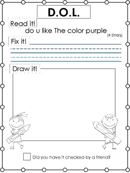 Preview of D.O.L. -Daily Oral Language Writing Practice (read it, fix it, draw it) Packet A