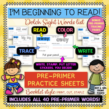 Preview of COMPLETE DOLCH PRE-PRIMER READ&WRITE PRACTICE PRINTABLE BOOKLET