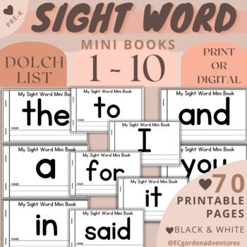 Preview of DOLCH Pre-K Sight Word Mini Flip Books 1 through 10 | Trace and Write | Phonics