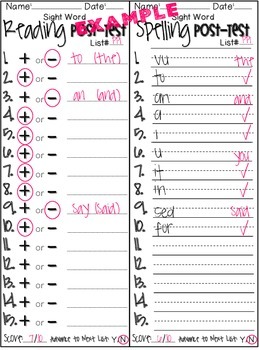 dolch sight word assessment recording sheet