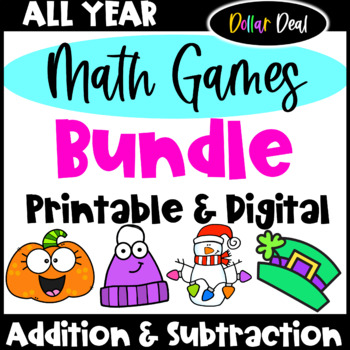 Preview of DOLLAR DEAL BUNDLE All Year Addition & Subtraction Math Games w/ Easter, Spring 