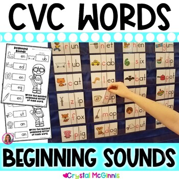 Preview of DOLLAR DEAL | CVC Words Beginning Letter Sounds Pocket Chart Center Kindergarten