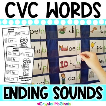 Preview of DOLLAR DEAL | CVC Words Ending Sounds Pocket Chart Kindergarten CVC Words
