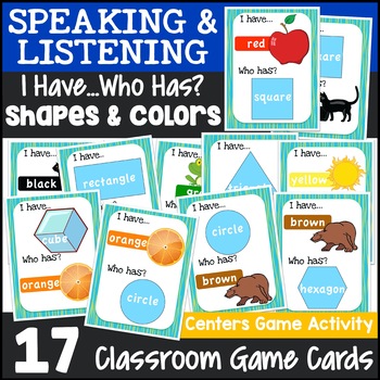 Preview of I Have, Who Has Shapes and Colors Game {Kindergarten Games}