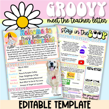 Preview of Meet the Teacher Welcome Letter EDITABLE | Groovy Vibes