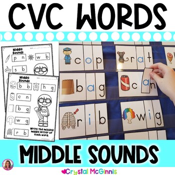 Preview of DOLLAR DEAL | CVC Words Middle Vowel Sounds Pocket Chart Center | Kindergarten