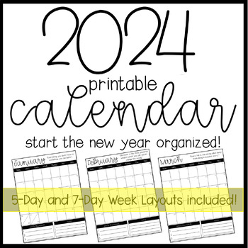 Preview of Printable Monthly Calendar | January - December 2024