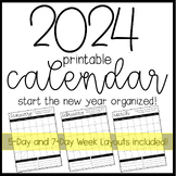 Printable Monthly Calendar | January - December 2024