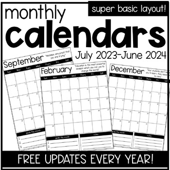 Preview of Monthly Calendars | July 2023 - June 2024 | DOLLAR DEAL