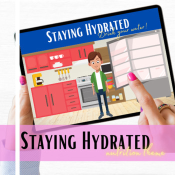 Preview of Staying hydrated interactive boom cards lesson, with audio guidance
