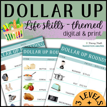 Preview of DOLLAR UP | Life Skills | 3 Levels Money Math Worksheet | Digital & Print