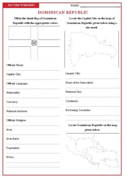 Preview of DOMINICAN REPUBLIC Fact File Worksheet - Research Sheet