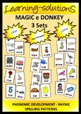 PHONICS - DONKEY Card Game - Magic e - 3 Illustrated Sets 