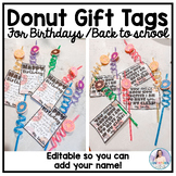 DONUT Name Tags for Birthdays AND Back-to-School (Editable)