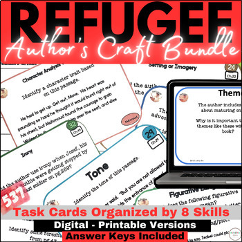 Preview of Bundle Refugee Close Read Task Cards: Author's Craft Analysis