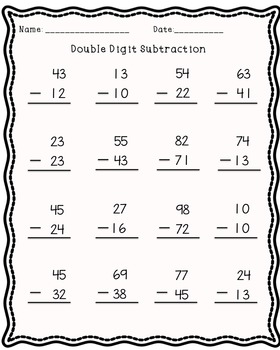 DOUBLE DIGIT SUBTRACTION! No borrowing10 pages by Mrs Parish's Class