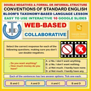 Preview of DOUBLE NEGATIVES AND FORMAL OR INFORMAL STRUCTURE: 11 GOOGLE SLIDES