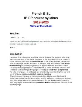 Preview of DP French B SL syllabus 1st year