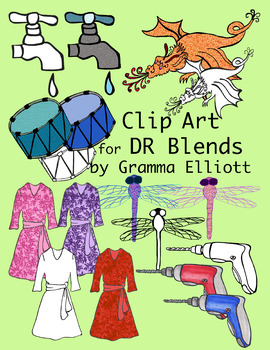 Preview of DR Blends Phonics Clip Art – Realistic – Color and Black Line - 300dpi PNG