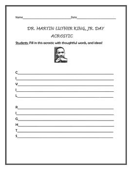 Preview of DR. MARTIN LUTHER KING, JR. DAY ACROSTIC