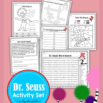 DR. Seuss Activity Writing, Reading, Question, Word Search, books ...