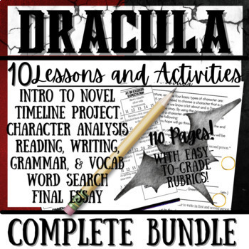 Preview of DRACULA (BRAM STOKER) Novel Study Unit Bundle Writing, Project, Exam, Activities