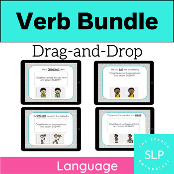 Preview of DRAG-and-DROP Verbs BOOM Cards 4 Deck BUNDLE