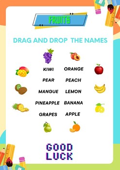 Preview of DRAG and DROP the names of FRUITS