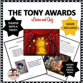 Preview of Drama Class Theater Lesson Tony Awards  Study and Game Quiz  Broadway