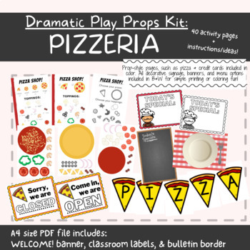 Preview of DRAMATIC PLAY: Pizza Shop Printables! Pizza kitchen signage & play food props!