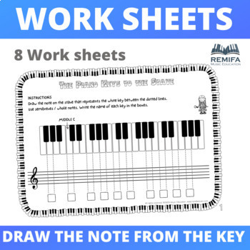 Preview of DRAW THE NOTE ON THE STAVE THAT MATCHES THE KEY ON THE PIANO
