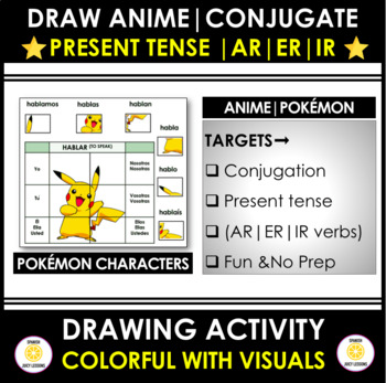 DRAWING ANIME ➞Present Tense| Pokémon| Conjugate & Draw|AR | ER| IR Verbs
