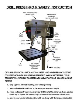 Preview of DRILL PRESS INFORMATION SHEET ...PART OF THE "3 PART MACHINE PERMIT" SYSTEM
