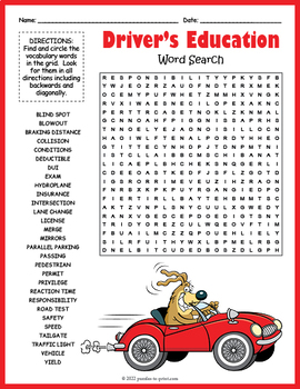 Preview of DRIVER'S EDUCATION Word Search Puzzle Worksheet Activity