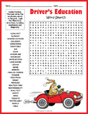 DRIVER'S EDUCATION Word Search Puzzle Worksheet Activity