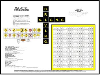 Preview of DRIVING SIGNS-TILE LETTER Word Search