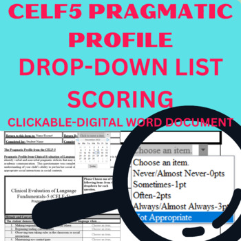 Preview of DROP-DOWN LIST Scoring Form: CELF-5 Pragmatic Profile- Entire Subtest Form