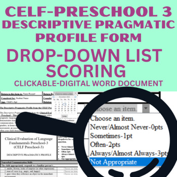 Preview of DROP-DOWN LIST Scoring Form: CELf-PRESCHOOL-3 Descriptive Pragmatics Profile