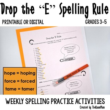 Preview of DROP the E Spelling Rule - Spelling Practice Activities and Word Work