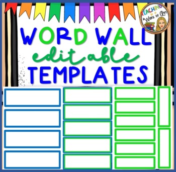 Preview of DUAL/BILINGUAL Word Wall Vocabulary Cards TEMPLATES Green & Blue