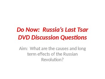 Preview of DVD Discussion Questions PP  - Russia's Last Tsar
